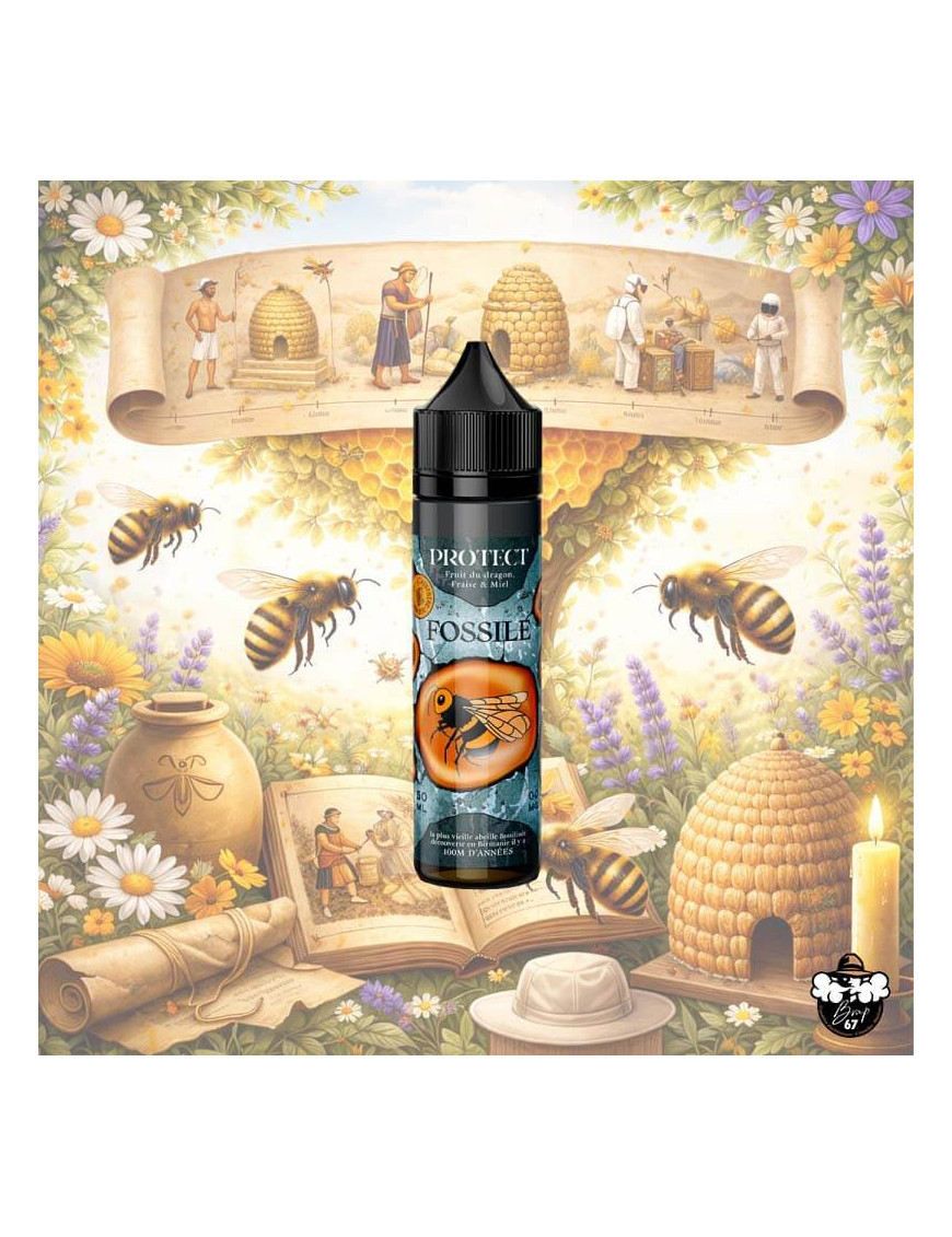 Fossile 50 ml – E‑liquide Fraise Fruit du Dragon Miel – Mellifère Protect